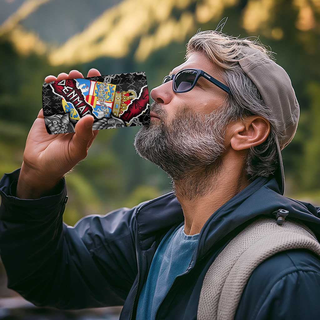 Denmark Vikings 4 in 1 Can Cooler Tumbler Nordic Lion Bound in Runes and Chains