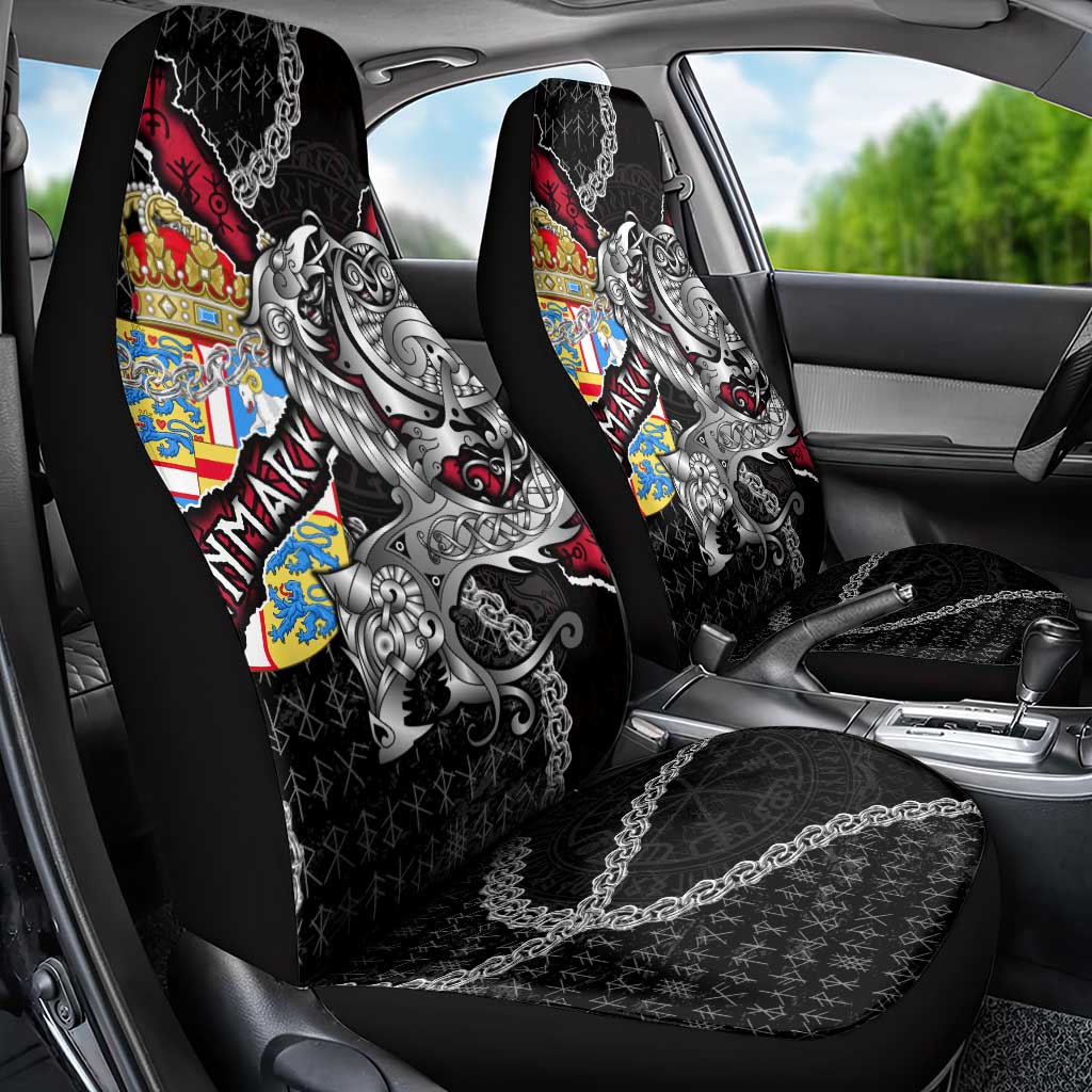 Denmark Vikings Car Seat Cover Nordic Lion Bound in Runes and Chains
