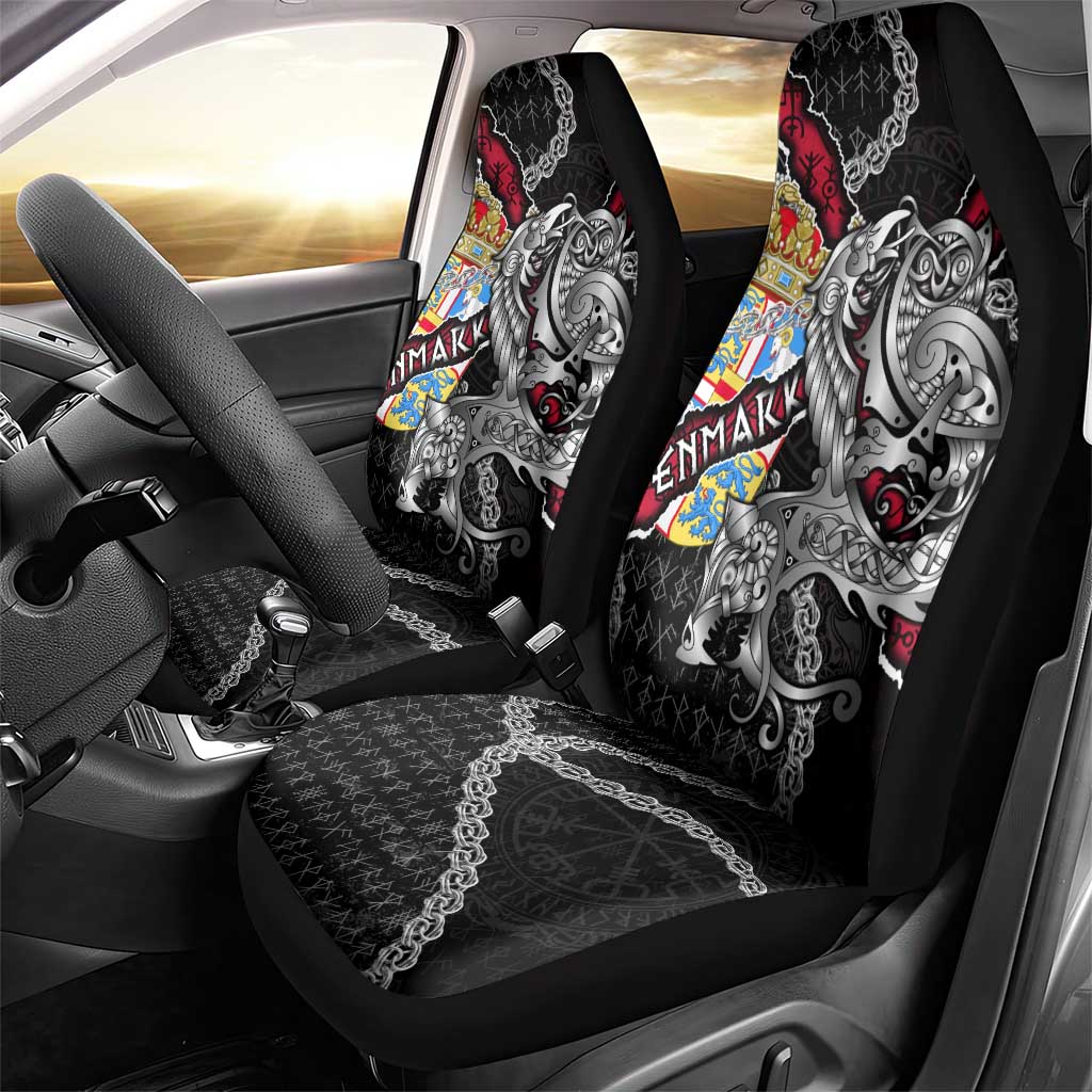 Denmark Vikings Car Seat Cover Nordic Lion Bound in Runes and Chains