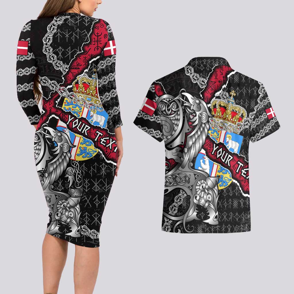 Personalized Denmark Vikings Couples Matching Long Sleeve Bodycon Dress and Hawaiian Shirt Nordic Lion Bound in Runes and Chains