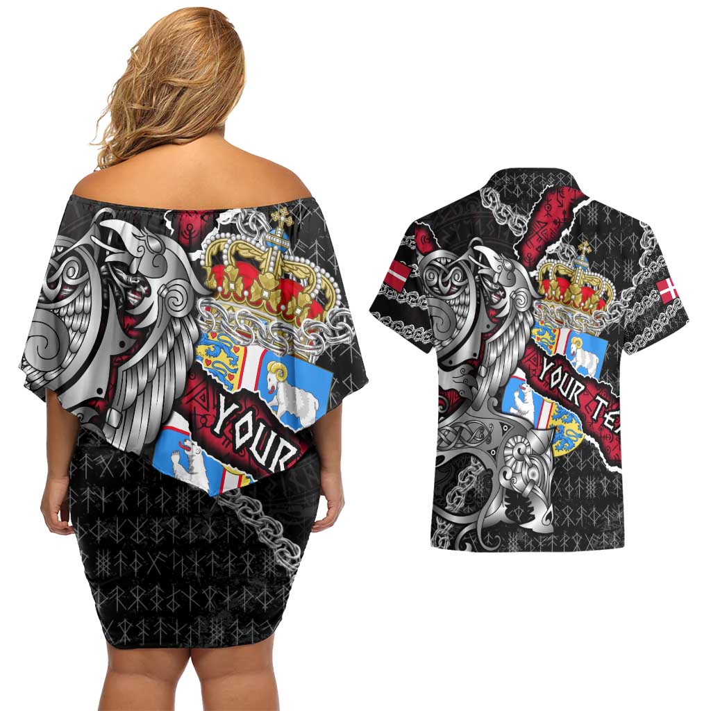 Personalized Denmark Vikings Couples Matching Off Shoulder Short Dress and Hawaiian Shirt Nordic Lion Bound in Runes and Chains