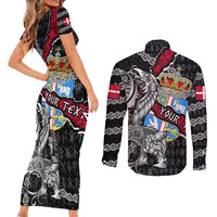 Personalized Denmark Vikings Couples Matching Short Sleeve Bodycon Dress and Long Sleeve Button Shirt Nordic Lion Bound in Runes and Chains