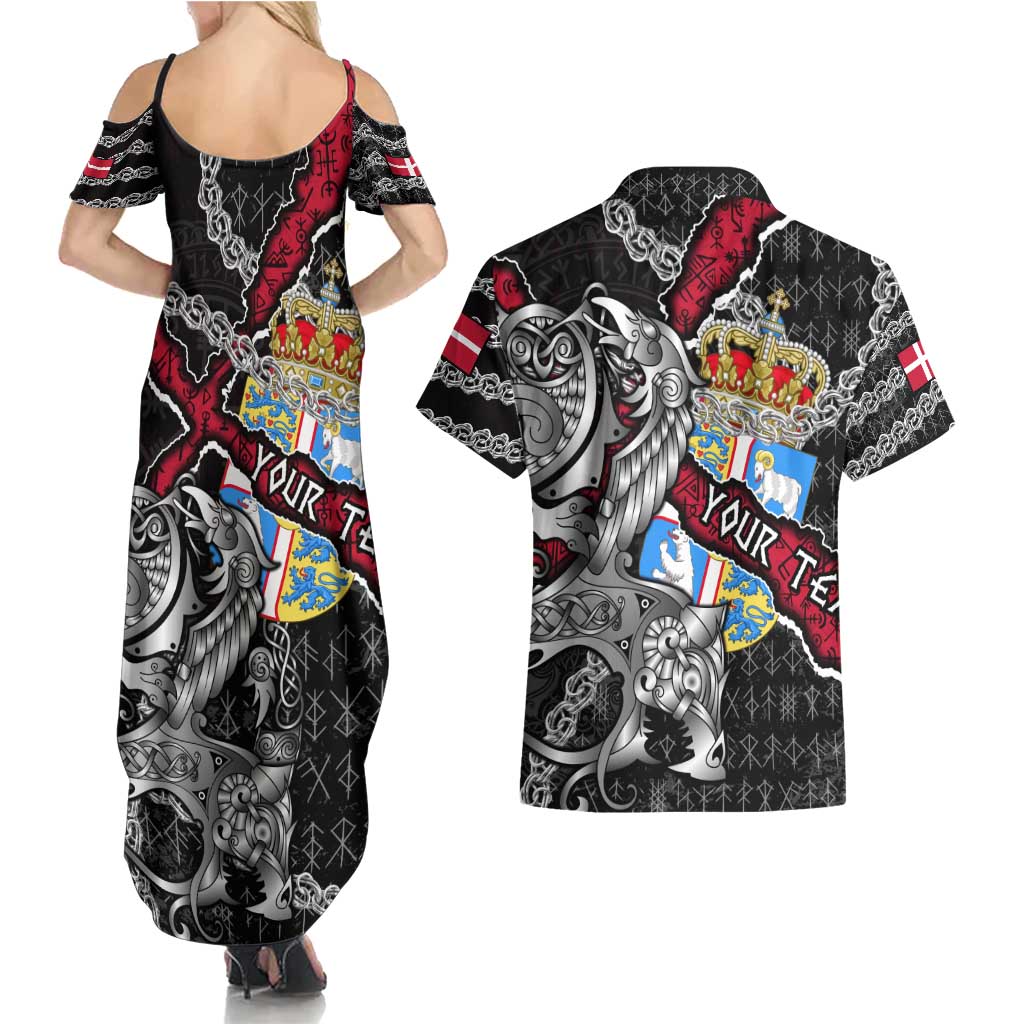 Personalized Denmark Vikings Couples Matching Summer Maxi Dress and Hawaiian Shirt Nordic Lion Bound in Runes and Chains