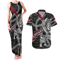 Personalized Denmark Vikings Couples Matching Tank Maxi Dress and Hawaiian Shirt Nordic Lion Bound in Runes and Chains