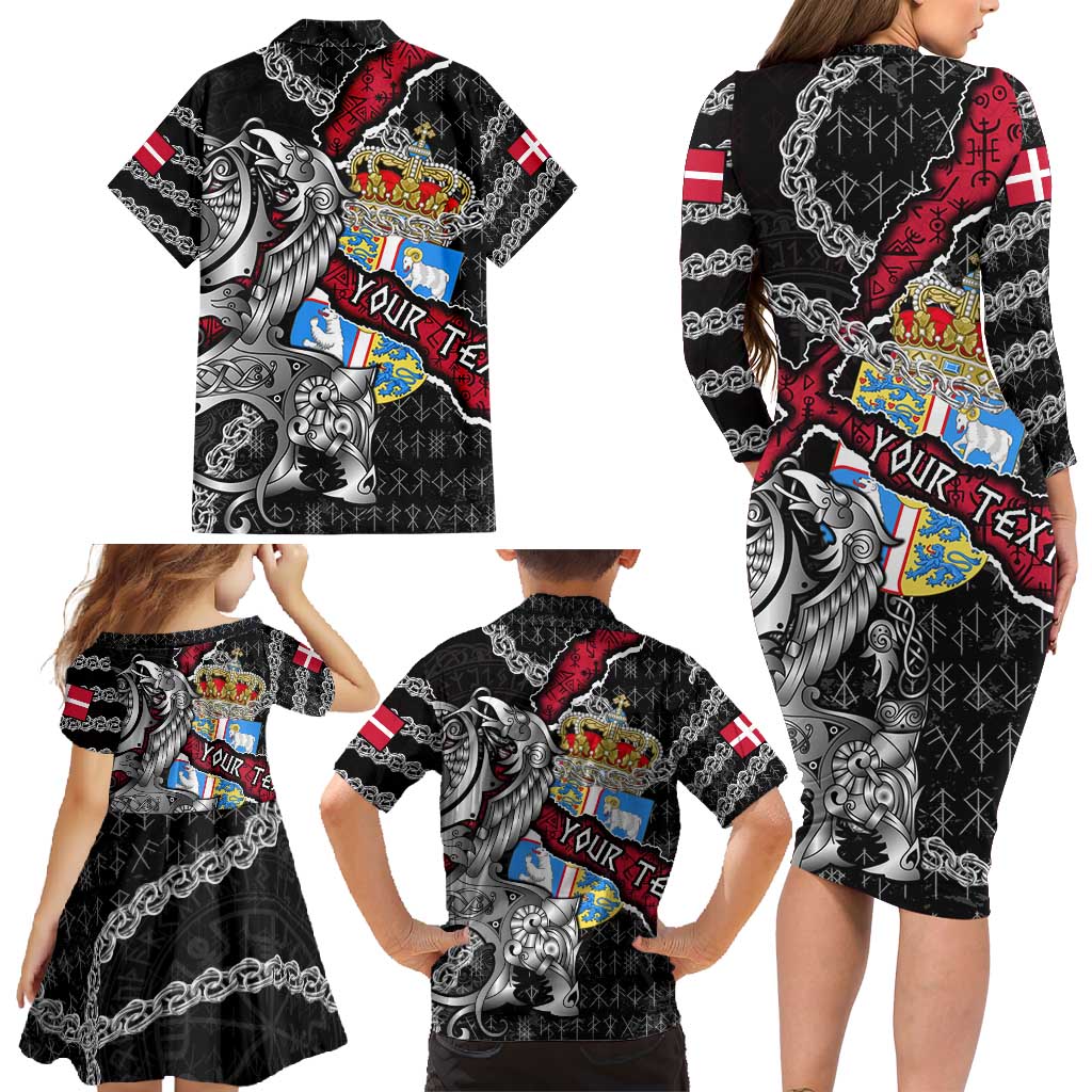 Personalized Denmark Vikings Family Matching Long Sleeve Bodycon Dress and Hawaiian Shirt Nordic Lion Bound in Runes and Chains