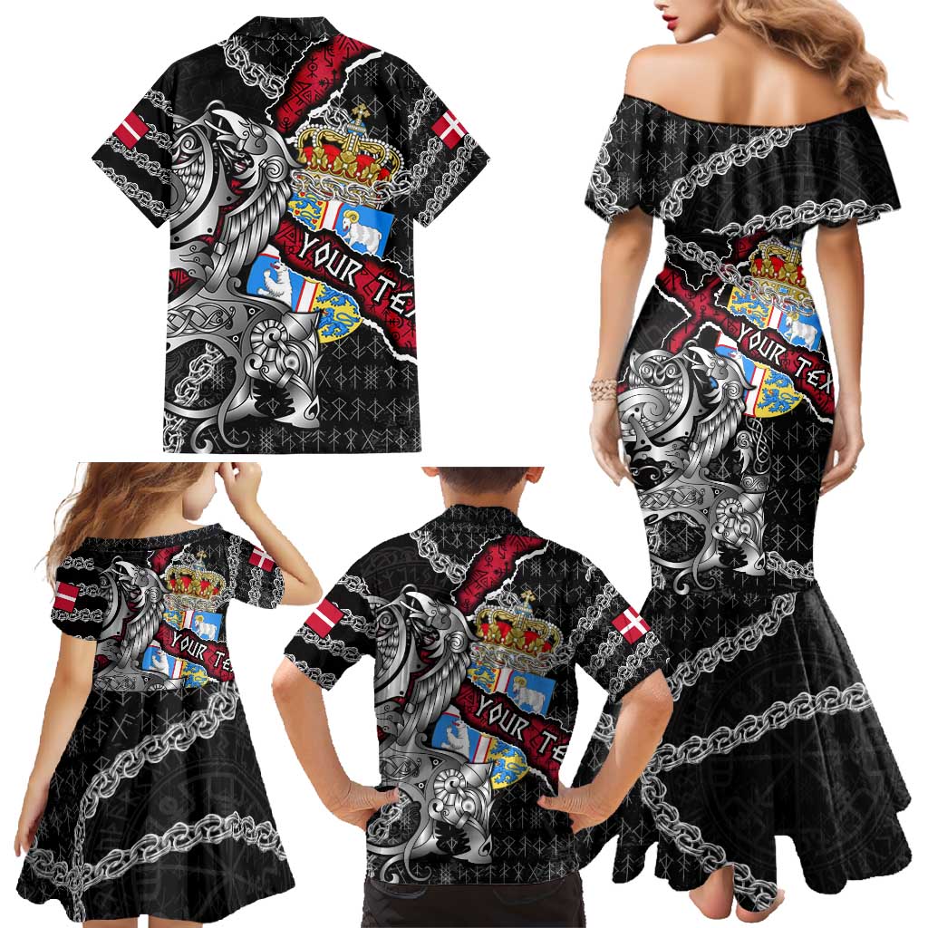 Personalized Denmark Vikings Family Matching Mermaid Dress and Hawaiian Shirt Nordic Lion Bound in Runes and Chains