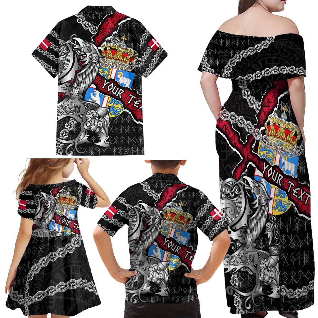 Personalized Denmark Vikings Family Matching Off Shoulder Maxi Dress and Hawaiian Shirt Nordic Lion Bound in Runes and Chains