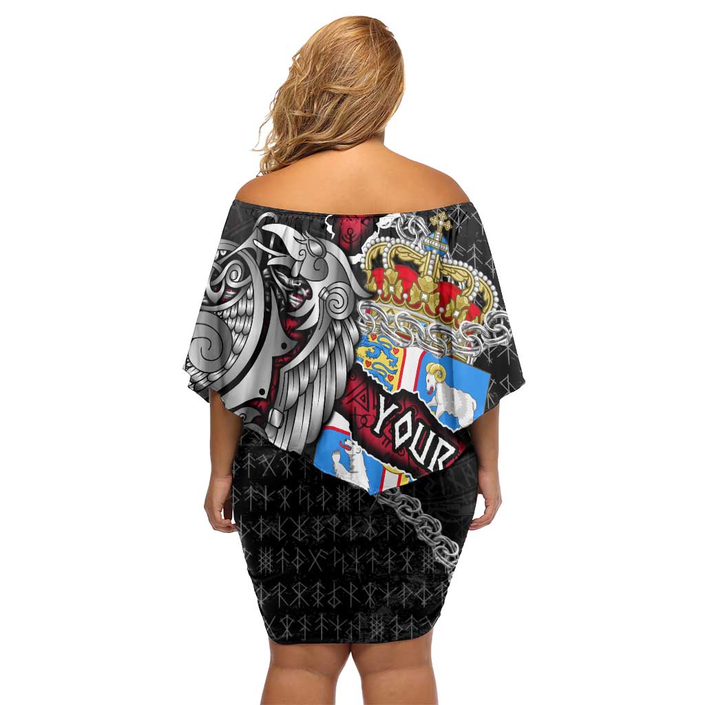 Personalized Denmark Vikings Family Matching Off Shoulder Short Dress and Hawaiian Shirt Nordic Lion Bound in Runes and Chains