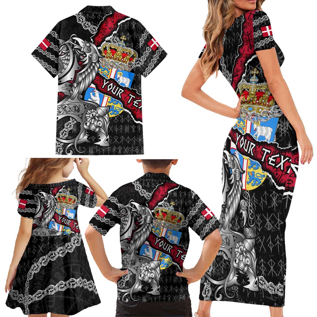 Personalized Denmark Vikings Family Matching Short Sleeve Bodycon Dress and Hawaiian Shirt Nordic Lion Bound in Runes and Chains