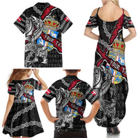 Personalized Denmark Vikings Family Matching Summer Maxi Dress and Hawaiian Shirt Nordic Lion Bound in Runes and Chains