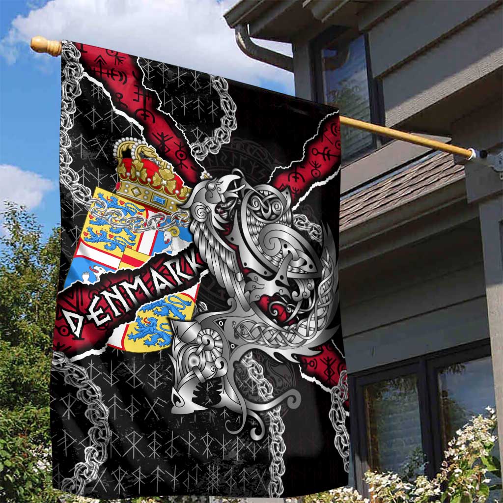 Denmark Vikings Garden Flag Nordic Lion Bound in Runes and Chains
