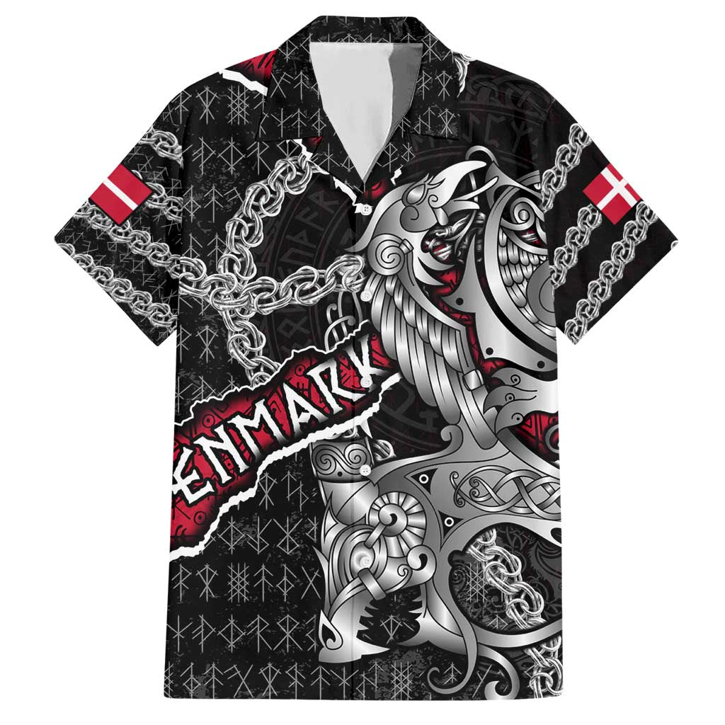 Personalized Denmark Vikings Hawaiian Shirt Nordic Lion Bound in Runes and Chains