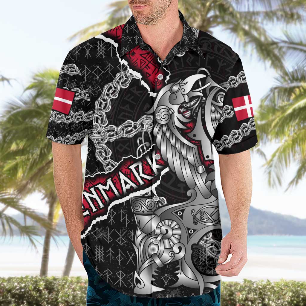 Personalized Denmark Vikings Hawaiian Shirt Nordic Lion Bound in Runes and Chains
