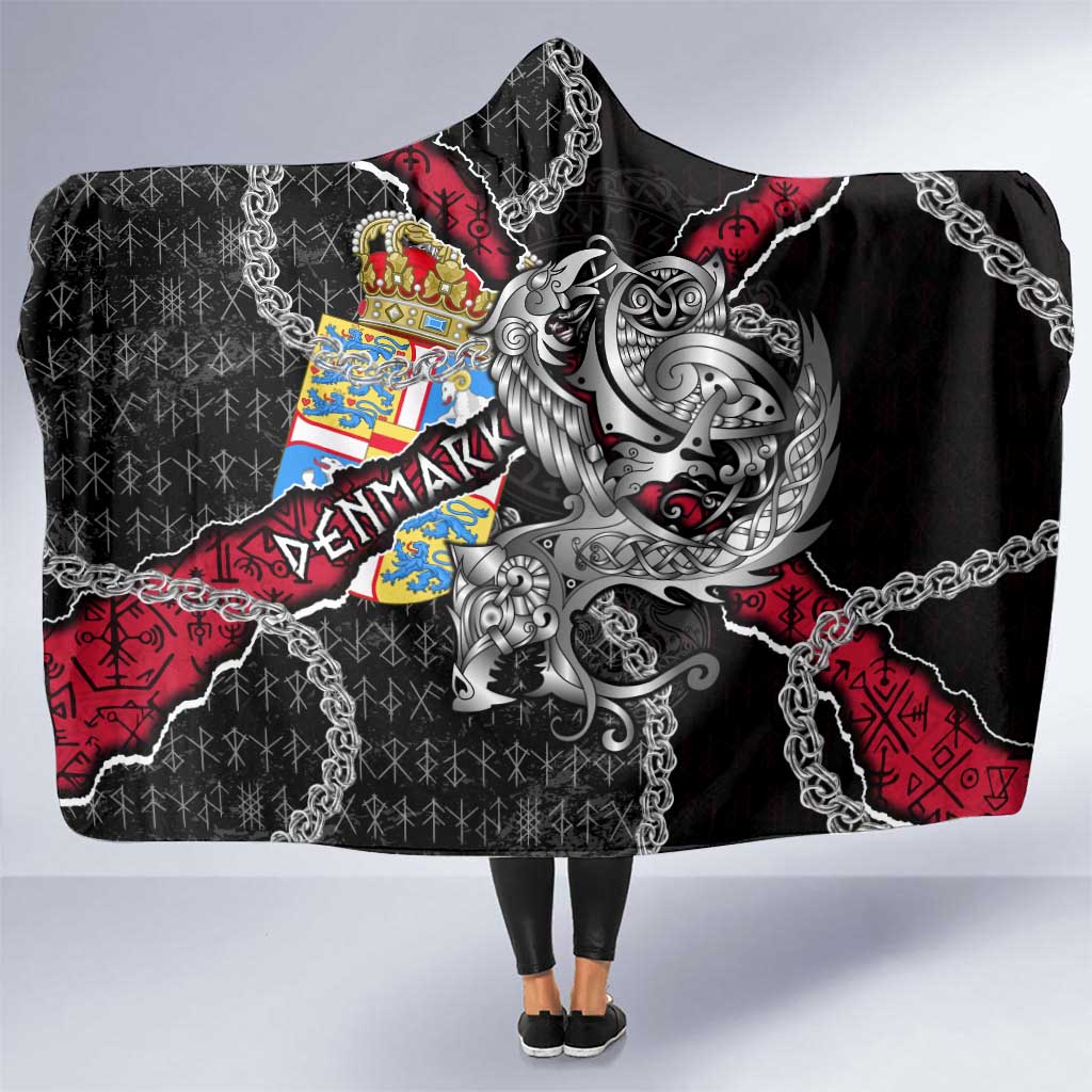 Denmark Vikings Hooded Blanket Nordic Lion Bound in Runes and Chains