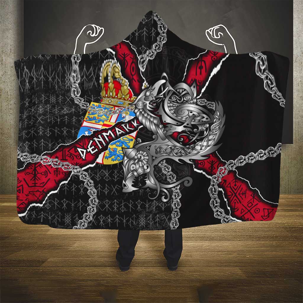 Denmark Vikings Hooded Blanket Nordic Lion Bound in Runes and Chains