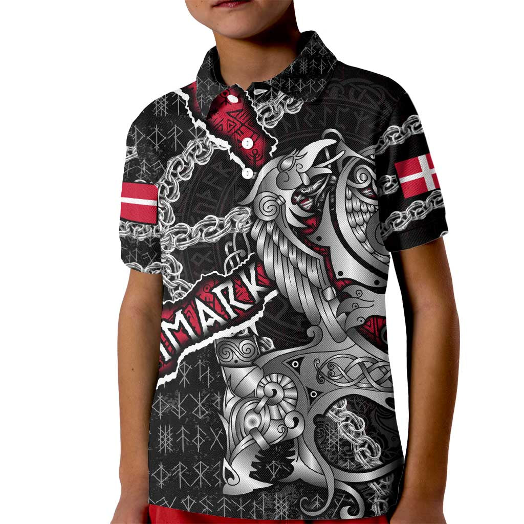 Personalized Denmark Vikings Kid Polo Shirt Nordic Lion Bound in Runes and Chains