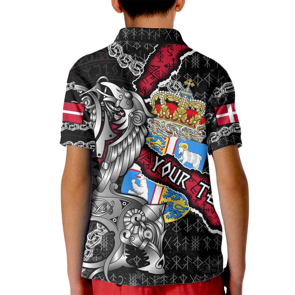 Personalized Denmark Vikings Kid Polo Shirt Nordic Lion Bound in Runes and Chains