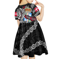 Personalized Denmark Vikings Kid Short Sleeve Dress Nordic Lion Bound in Runes and Chains