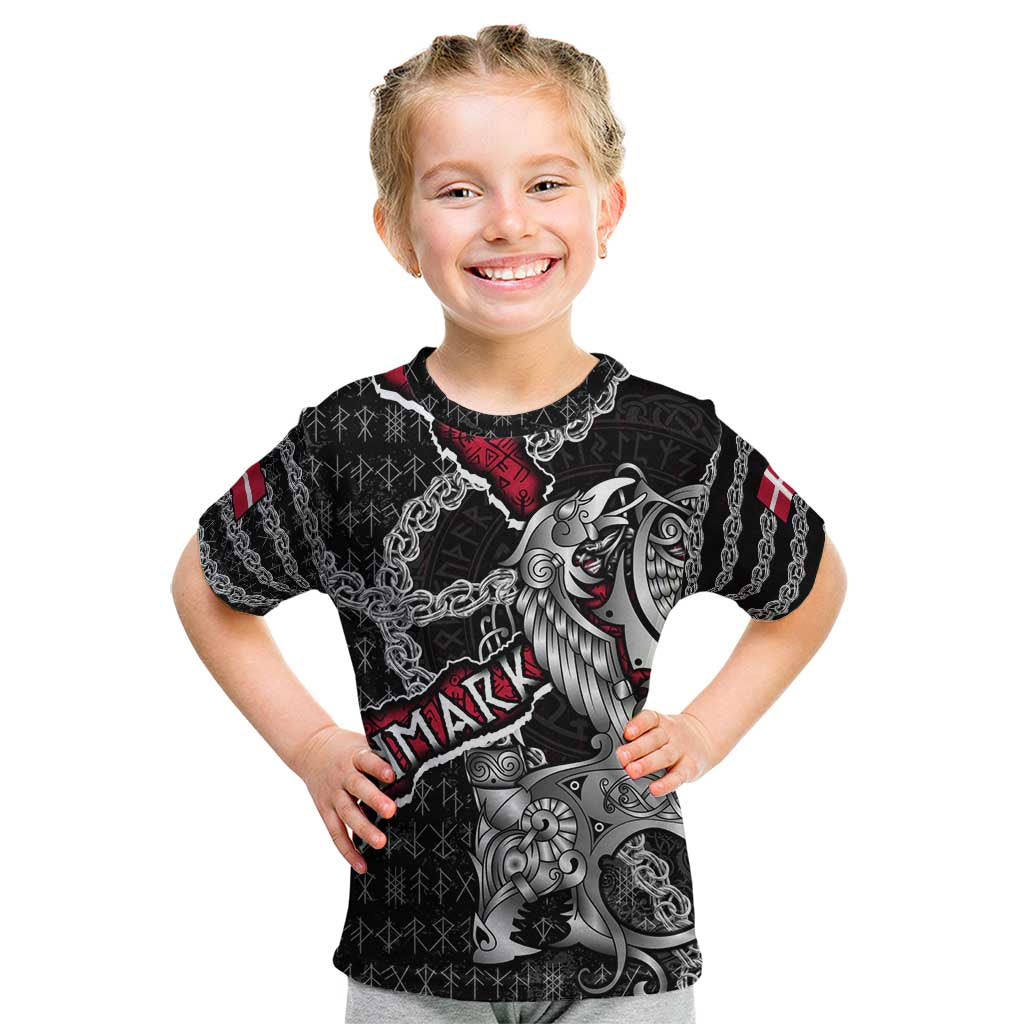 Personalized Denmark Vikings Kid T Shirt Nordic Lion Bound in Runes and Chains
