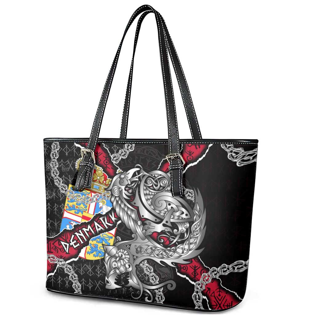 Denmark Vikings Leather Tote Bag Nordic Lion Bound in Runes and Chains