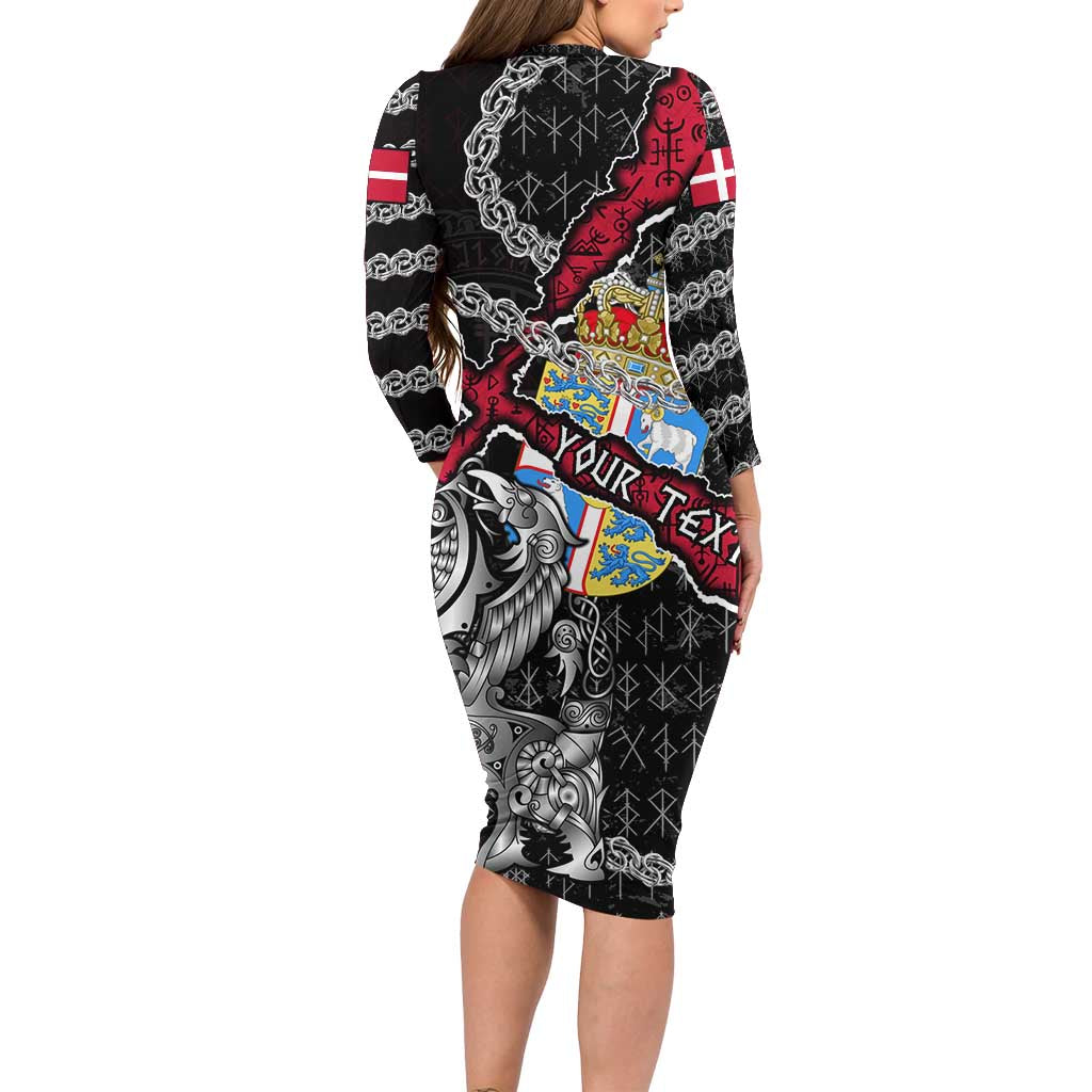 Personalized Denmark Vikings Long Sleeve Bodycon Dress Nordic Lion Bound in Runes and Chains