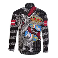 Personalized Denmark Vikings Long Sleeve Button Shirt Nordic Lion Bound in Runes and Chains