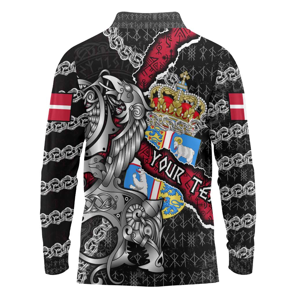 Personalized Denmark Vikings Long Sleeve Polo Shirt Nordic Lion Bound in Runes and Chains