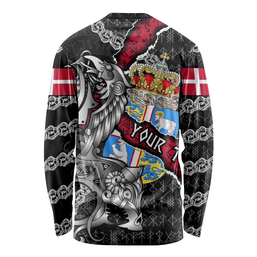 Personalized Denmark Vikings Long Sleeve Shirt Nordic Lion Bound in Runes and Chains