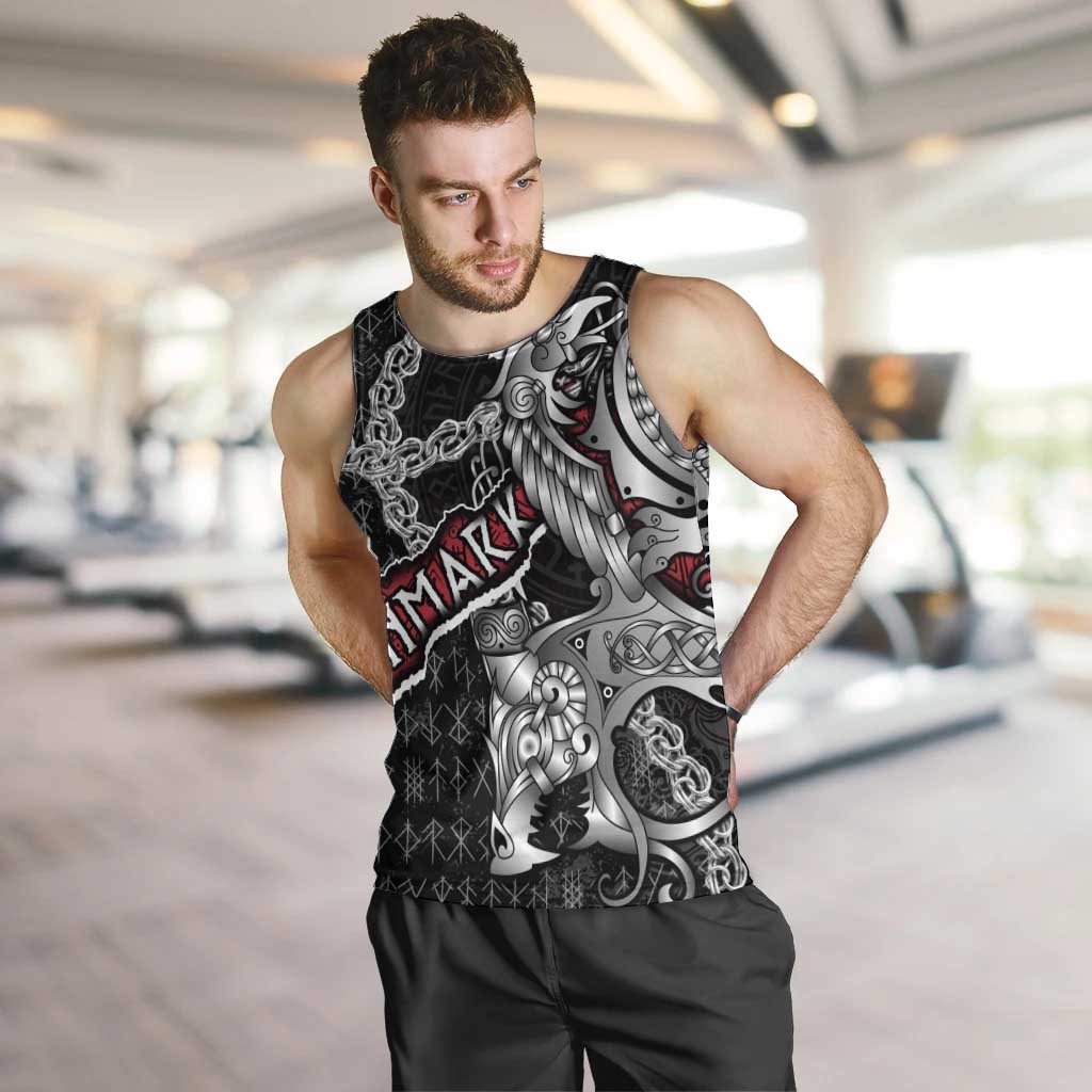 Personalized Denmark Vikings Men Tank Top Nordic Lion Bound in Runes and Chains
