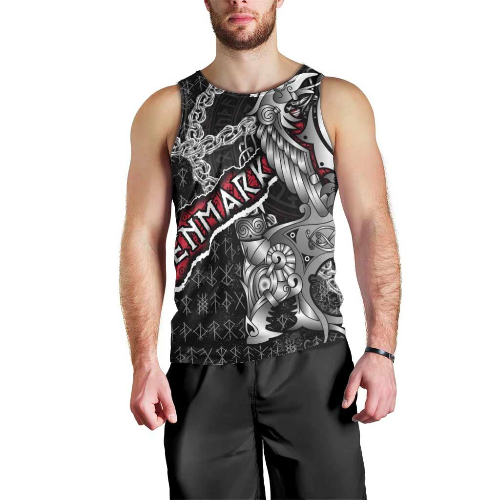 Personalized Denmark Vikings Men Tank Top Nordic Lion Bound in Runes and Chains