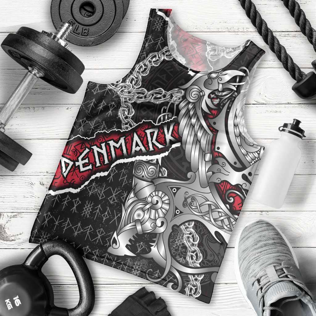 Personalized Denmark Vikings Men Tank Top Nordic Lion Bound in Runes and Chains