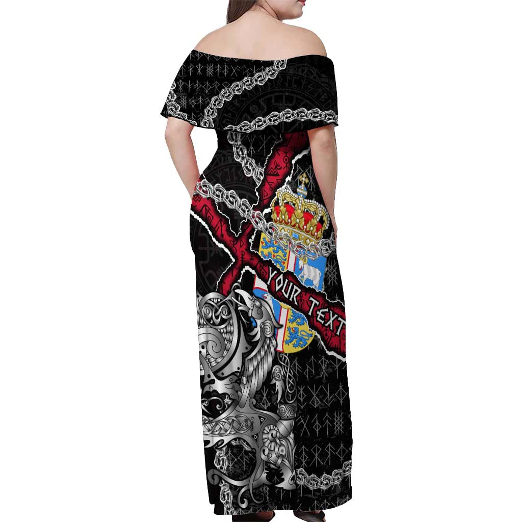 Personalized Denmark Vikings Off Shoulder Maxi Dress Nordic Lion Bound in Runes and Chains