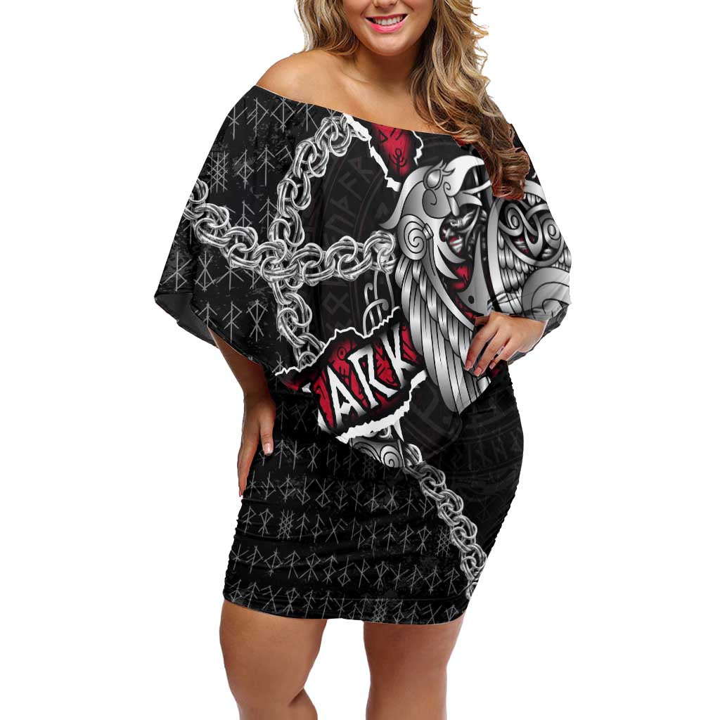 Personalized Denmark Vikings Off Shoulder Short Dress Nordic Lion Bound in Runes and Chains
