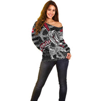 Personalized Denmark Vikings Off Shoulder Sweater Nordic Lion Bound in Runes and Chains