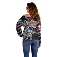 Personalized Denmark Vikings Off Shoulder Sweater Nordic Lion Bound in Runes and Chains
