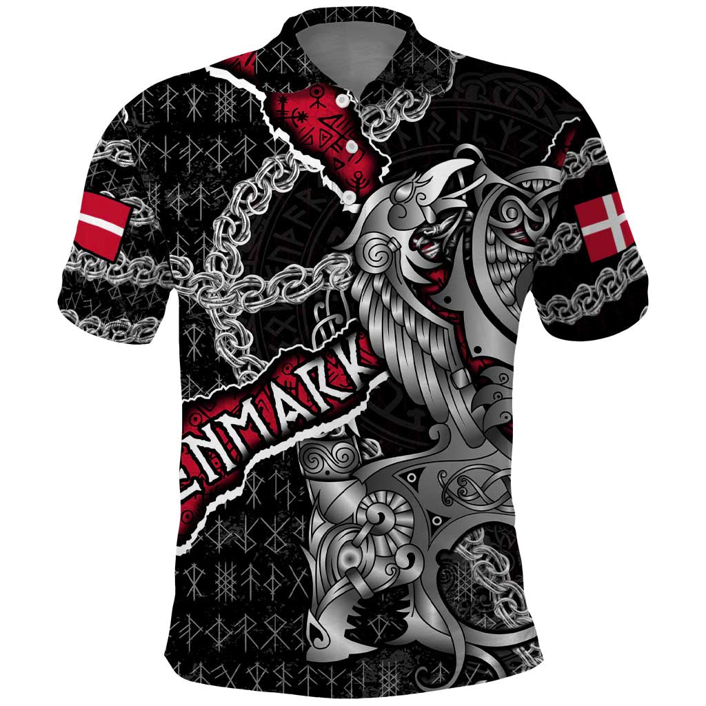 Personalized Denmark Vikings Polo Shirt Nordic Lion Bound in Runes and Chains
