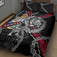 Denmark Vikings Quilt Bed Set Nordic Lion Bound in Runes and Chains