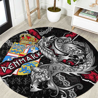 Denmark Vikings Round Carpet Nordic Lion Bound in Runes and Chains
