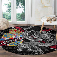 Denmark Vikings Round Carpet Nordic Lion Bound in Runes and Chains
