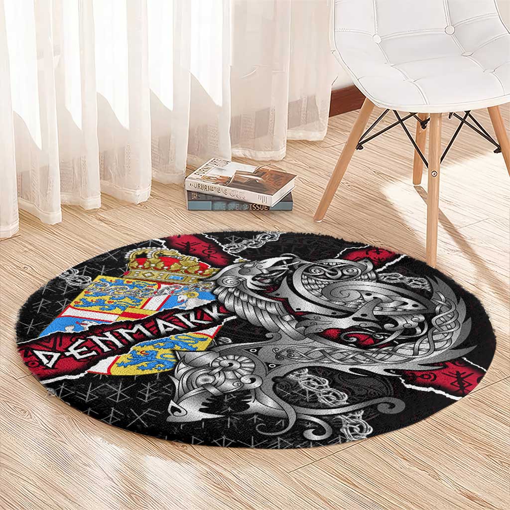 Denmark Vikings Round Carpet Nordic Lion Bound in Runes and Chains