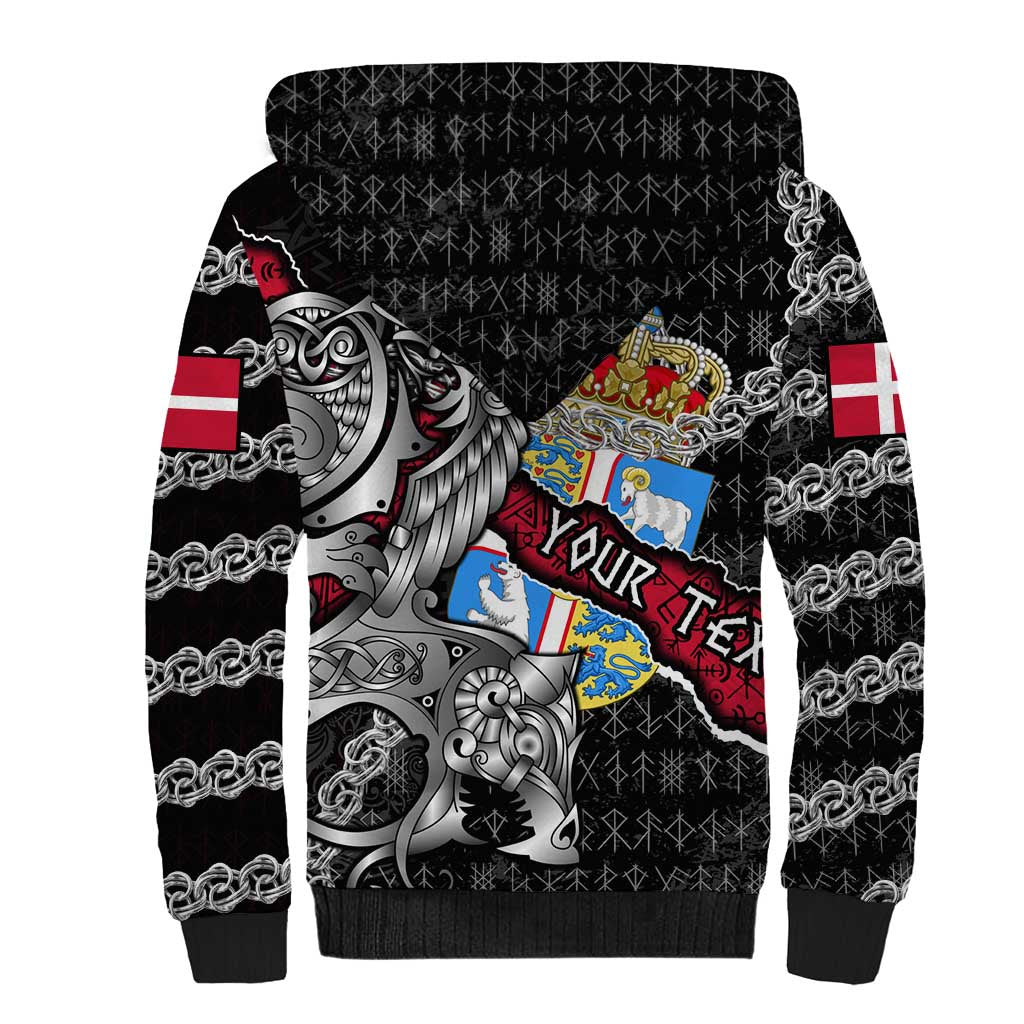 Personalized Denmark Vikings Sherpa Hoodie Nordic Lion Bound in Runes and Chains