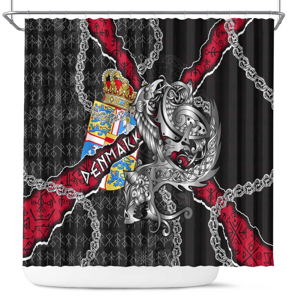 Denmark Vikings Shower Curtain Nordic Lion Bound in Runes and Chains