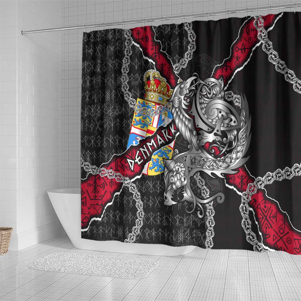 Denmark Vikings Shower Curtain Nordic Lion Bound in Runes and Chains