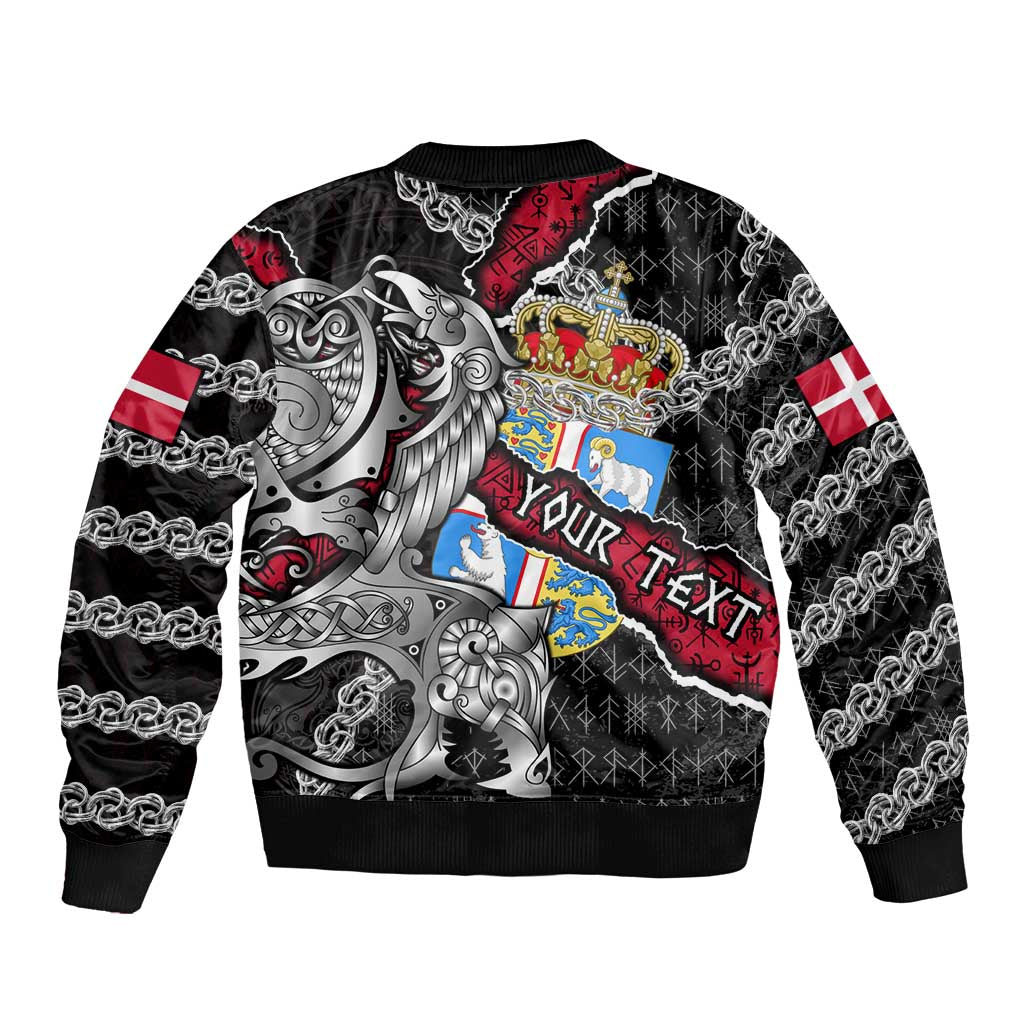 Personalized Denmark Vikings Sleeve Zip Bomber Jacket Nordic Lion Bound in Runes and Chains