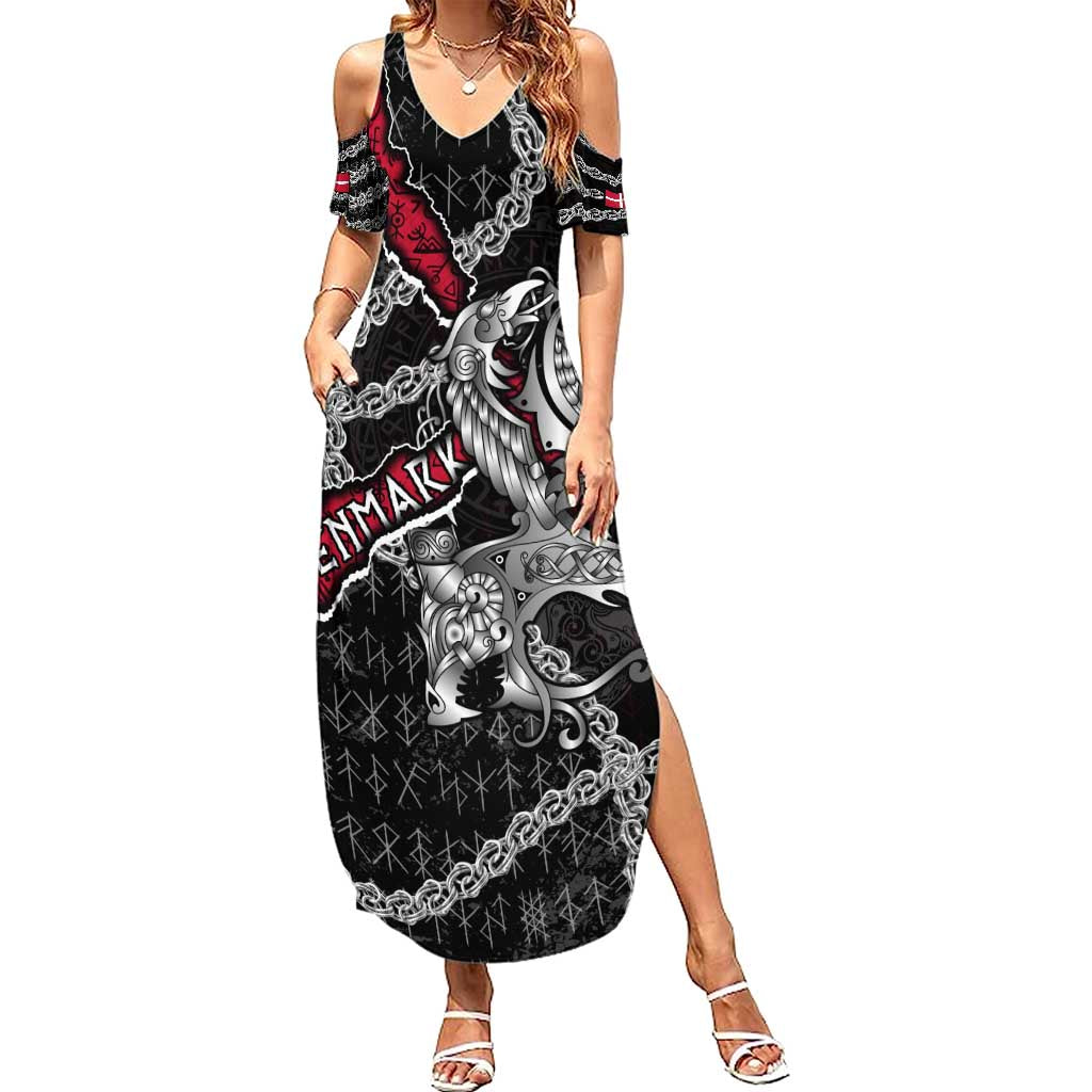 Personalized Denmark Vikings Summer Maxi Dress Nordic Lion Bound in Runes and Chains