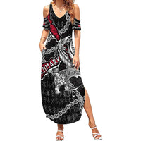 Personalized Denmark Vikings Summer Maxi Dress Nordic Lion Bound in Runes and Chains