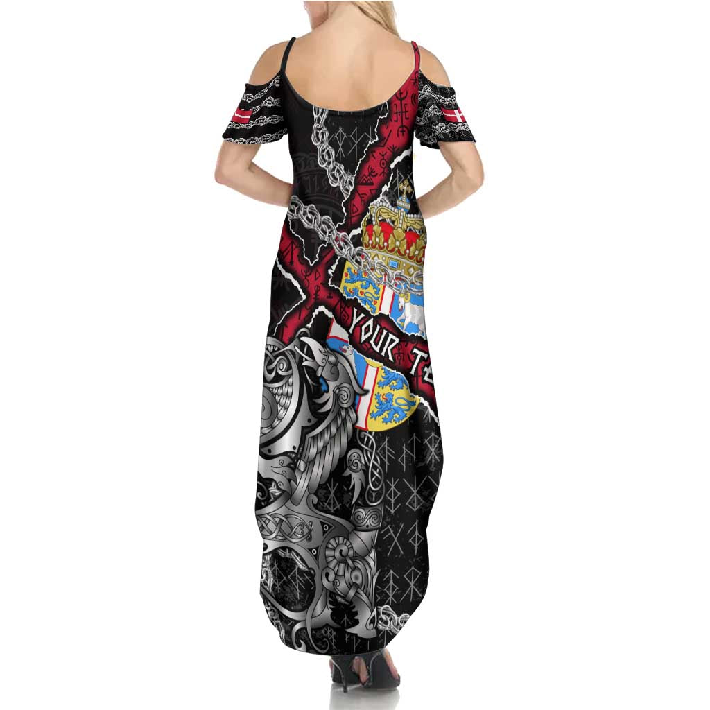 Personalized Denmark Vikings Summer Maxi Dress Nordic Lion Bound in Runes and Chains