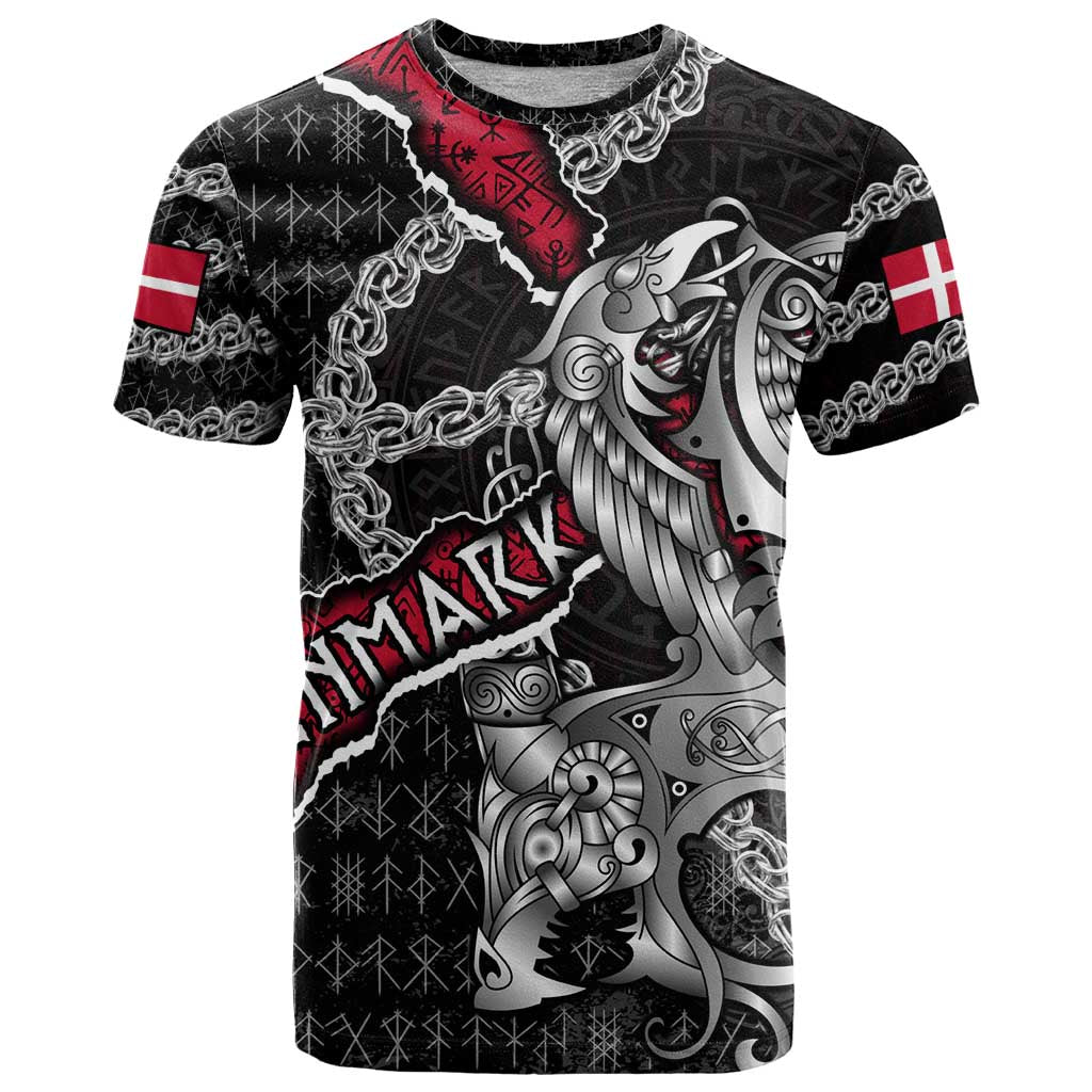 Personalized Denmark Vikings T Shirt Nordic Lion Bound in Runes and Chains