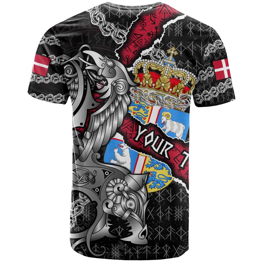Personalized Denmark Vikings T Shirt Nordic Lion Bound in Runes and Chains