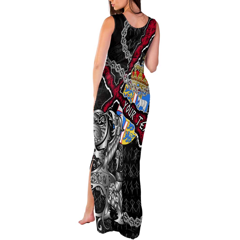 Personalized Denmark Vikings Tank Maxi Dress Nordic Lion Bound in Runes and Chains